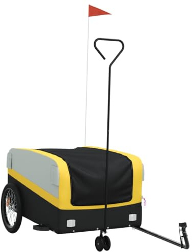 vidaXL Fahrradanhänger, Fahrrad Anhänger mit Sicherheitsflagge, Lastenanhänger für den Transport von Gepäck Pflanzen, Radanhänger Transportanhänger, Schwarz Gelb Eisen