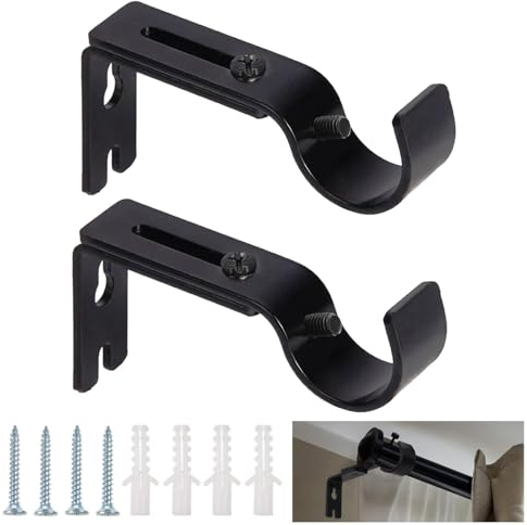 Gardinenstange Halterung Verstellbare, 2 Stücke Gardinenstangenhalterungen, Metall Gardinenstangenhalter mit Dübelschrauben, Wandhalterung Vorhangstange Halter, für Schlafzimmer, Schrank, Schwarz