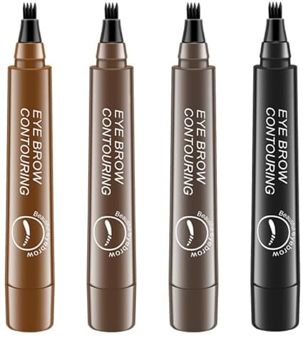 Guegine 4 Pieces 3D Waterproof Microblading Eyebrow Pen Microblade Eyebrow Pen Waterproof Microblading Eyebrow Pen 4 Fork Tip Pencil for Defined Roots and Natural Long-Lasting Brows