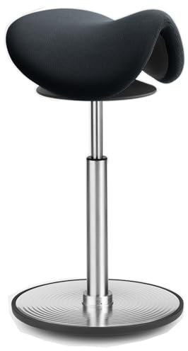 Löffler Bürohocker SEDLO mit Sattel Ergo TOP, ergonomische Stehhilfe, höhenverstellbar mit Gasfeder, Bezug wählbar (Stoff oder Leder), ohne Rollen mit Bodenwippe (Stoff schwarz, L)
