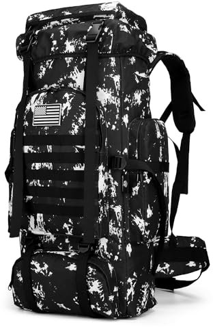 W WINTMING WintMing 70L Camping Wandern Rucksack Molle Rucksack Wasserdicht Reisen Daypack, 70 l, Schwarz-Weiß-Beleuchtung, 70L, Sportlich