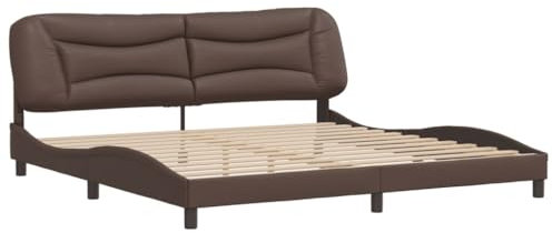 vidaXL Bettgestell, Polsterbett Bett mit Kopfteil, Bettrahmen mit Lattenrost, Doppelbett Schlafzimmerbett, Braun 200x200cm Kunstleder