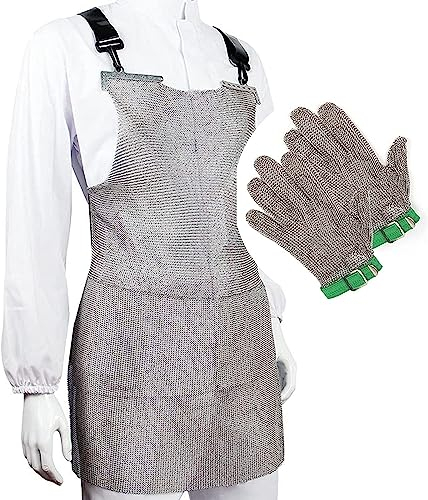 ININOSNP Anti-Schnitt-Handschuhe, schnittfeste Handschuhe, Schürzen-Set, Sicherheits-Arbeitshandschuhe for Chefkoch, Metzger, Holzbearbeitung, 1 Schürze und 2 Stück (Size : L)