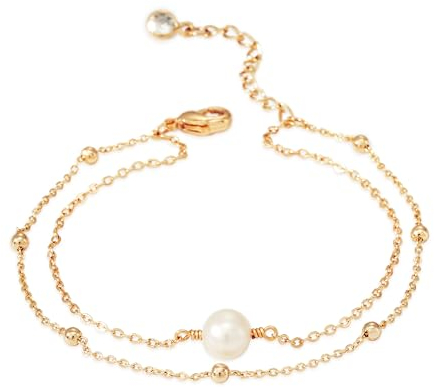 Jenosy 14K Vergoldet Große Armband Damen Gold mit Weiß Perle Schicht Personalisiertes Verstellbar Anhänger Armband für Frauen Mädchen Schmuck