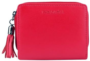 Police Portefeuille femme en cuir véritable, petit et fin, avec porte-cartes et porte-monnaie, avec boîte, Rouge 62, Minimaliste