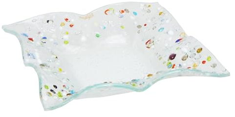 Sospiri Venezia - Svuotatasche Vetro Murano Decorato a Mano Soprammobile Casa- Idea Regalo Cerimonia Bomboniera con Scatola Elegante (18,5x18,5 cm, Quadrato)