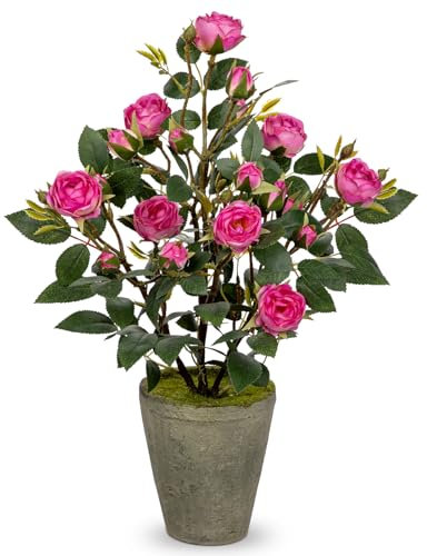 Briful Künstliche Blumen Kunstrosen Kunstblumen Wie Echt Rosa Dekoblumen Rosenbusch Höhe 38 cm, im Zememttopf Klein Kunstblumen Deko für Bad Büro Hotel Restaurant