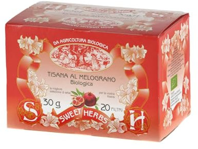 Sweet Herbs® | Tisana al Melograno | Infuso Biologico Antiossidante Melograno e Rosa Canina - 20 Filtri in Singole Bustine (30 Gr)