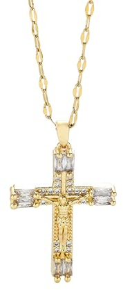 liameya Kreuz Kette Herren, Iced Out Kreuzkette Gold Herren, Goldkette mit Kreuz Anhänger, Ostern Cross Necklace Hip Hop Schmuck, Konfirmation Mädchen Geschenke (gold)