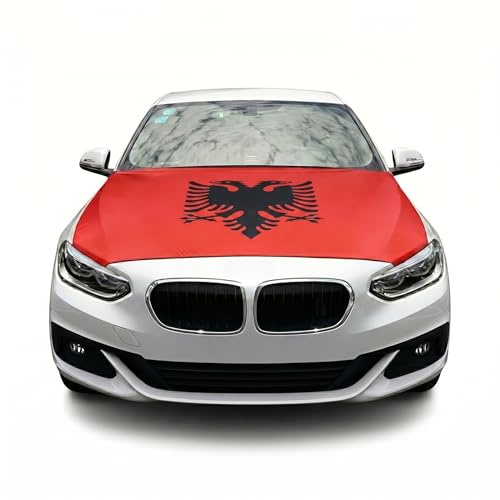 Motorhauben Fahne Albanien für Auto - Autoflagge Überzieher mit elastischem Gummiband, Fanartikel für Fußball EM & WM, FZG Deko Albanische Flagge