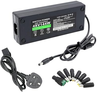 A-DIGISHUO 48V 3A 144W Power Supply Adapter, AC 110V/240V to DC 48V Switching Power Converter LED Driver for LED Strip CCTV Camera Security System