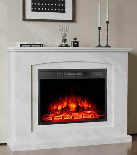 MachenFlame Chimenea eléctrica Sutie 23 con repisa y Envolvente,Efecto de Llama Realista con Estufa de Fuego eléctrica Independiente,Blanco.