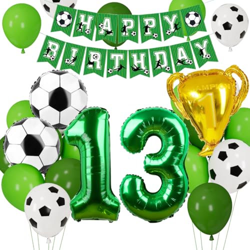 Cadimus Fußball Luftballon 13. Geburtstag, Fussball Deko Geburtstag Kinder 13 Jahre, Geburtstagsdeko Jungen 13 Jahre, Grün Folienballon für Fussball Party Kindergeburtstag