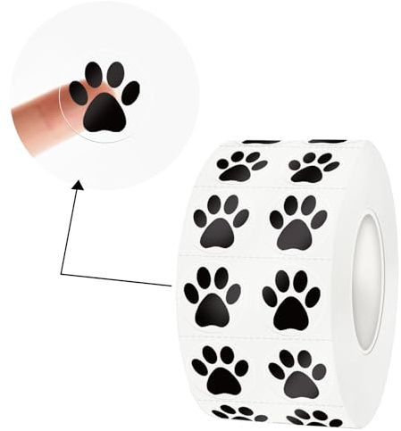 Yeachlaing Pfoten-Aufkleber, 2000 Stück, 1,3 cm, transparent, Welpe, Hund, schwarzer Bär, Pfotenabdrücke, selbstklebende Aufkleberrolle