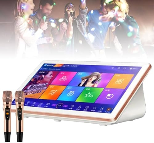 18.5 Inch Karaoke System, Touch Screen Karaoke KTV Player with Wireless Microphone, AI Smart Voice Control & Support Multiple Languages, Karaoke Amplifier for Home, Parties, KTV, Music Player(White,60