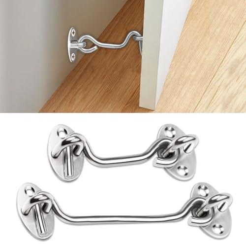 Zamety 4 Pezzi Gancio Porta, Ganci Porta in Acciaio Inossidabile, 3/6 Inch Gancio Chiusura Porta, Argenteo Ferma Persiane con Viti di Montaggio, Chiavistello per Porta in legno, Capannone, Garage