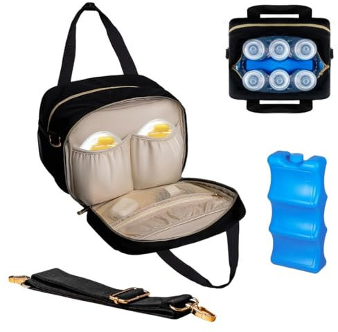 Canero Breastmilk Cooler Bag with Shoulder Strap and Ice Pack Fits 6 Bottles Up to 11oz Compatible with Medela Elvie Momcozy Wearable Breast Pumps Insulated Bottle Storage