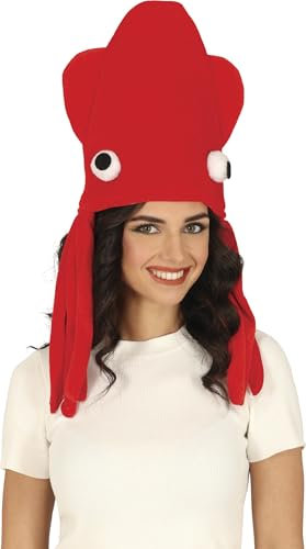 FIESTAS GUIRCA | Roter Tintenfisch Hut (Einheitsgröße) - Lustiger Hut für Meerestier Kostüme - Ideal für Kostümpartys, Karneval und Halloween - Unisex Zubehör für Erwachsene - Rot