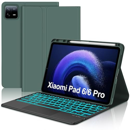 Teclado con Trackpad para Xiaomi Pad 6/6 Pro 11, Teclado Bluetooth Desmontable con Retroiluminación de 7 Colores y Funda Protectora para Tablet Xiaomi Pad 6/6 Pro 2023 11 Pulgadas, Verde Oscuro