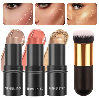 Katyjun 3 Stück Konturenstift Make Up mit Pinsel Set, Wasserdicht Highlighter Stick, Bronzer Conturingstick