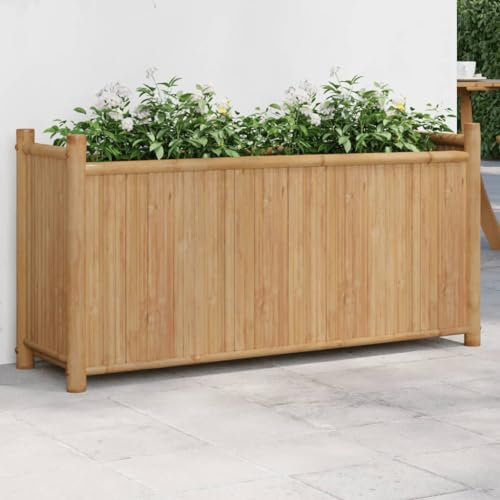 Homgoday Jardinière 100x30x50 cm Bambou, Lit Surélevé de Jardin pour Cultiver Fleurs Plantes, Bac de Plantation pour Terrasse Balcon Extérieur