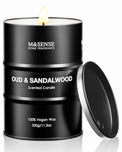 M&SENSE Oud Sandelholz Duftkerzen im Glas (320g, 60h) – Natürliche Sojawachs-Kerze für Männer/Frauen – Aromatherapie für Zuhause – Balkon Deko — Hochzeitsgeschenk