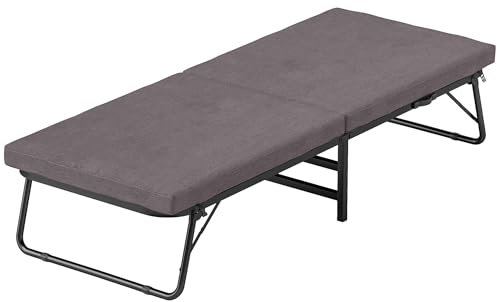HOMCOM Klappbett 70x180 cm mit Schaumstoffmatratze Klappbettmöbel mit 5-Fach Verstellbarer Rückenlehne und Rädern Gästebett Belastbarkeit 120 kg Braun