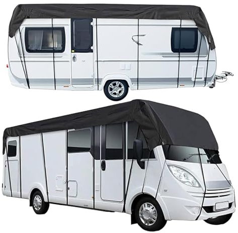 LFLIFENG Wohnwagen Schutzdach 210D Oxford-Gewebe Wohnwagen Plane Zusammenklappbar, Leicht Zu Reinigen Sonnensegel Auto Camping Geeignet Für Jede Jahreszeit Und Jedes Klima,Black-11m×3m