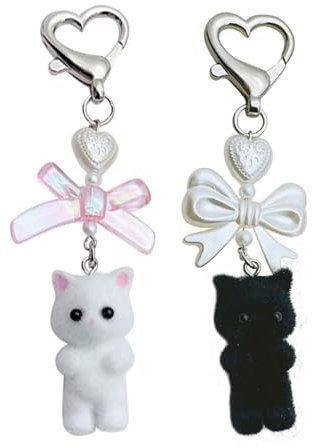 Pack De 2 Porte-Clés Chat en Peluche, Pendentif Chat Arc, Porte-Clés Chat Mignon, Breloque De Sac Chat Dessin Animé, Porte-Clés Cadeau pour Les Amoureux des Chats