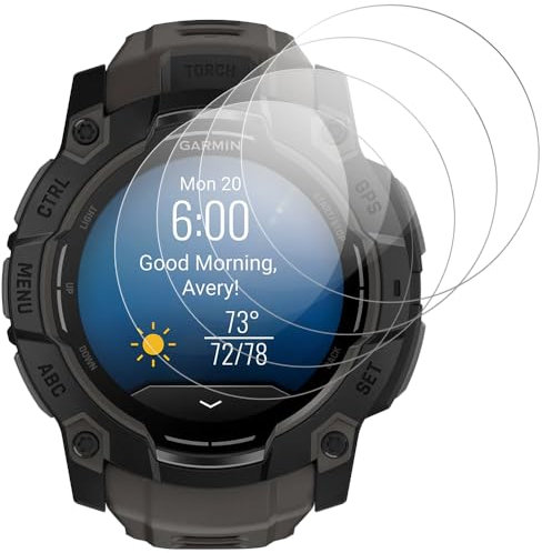Beukei Vitre Protection pour Garmin Instinct 3 45mm Verre Trempé, 4 Pièces Vert Trempe [Dureté 9H][HD Claire][Sans Bulless][Anti Rayures] Protege Ecran