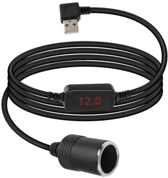 YANBORONSN Usb A Maschio a Accendisigari Femmina con Display Digitale, 90 Gradi Usb A 5v a 12v Accendisigari Adattatore Presa Compatibile con Cruscotto/Radar (3,9ft)