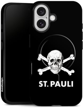Magnetische Hülle kompatibel mit Apple iPhone 16 Handyhülle für MagSafe Outdoor Case in matt FC St. Pauli Totenkopf Offizielles Lizenzprodukt