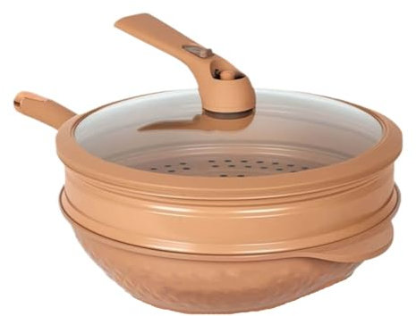 Con coperchio wok in ceramica, wok da 32 cm, con cestello for la cottura a vapore, wok in argilla antiaderente, wok multifunzione, piano cottura a gas, piano cottura a induzione, cottura a vapore, fri