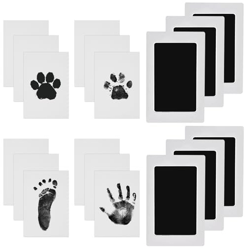 Nabance Huellas Bebe Recien Nacido, 12 Tarjetas de Impresión y 6 Plantillas, Tinta Huella Bebe Pie y Manos, No Tóxicas No Mancha, Kit Huella Perro, Regalo de Bautizo o Recuerdo