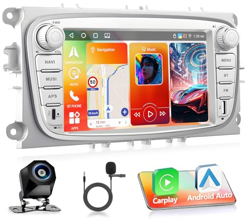 Motorsi Autoradio Android 4+64G per Ford Focus2 Galaxy2 Mondeo9 C-Max S-Max, 2 DIN 7'' Stereo Radio Bluetooth 5.0 iOS Carplay Android Auto Radio 32EQ GPS WiFi Supporto DAB