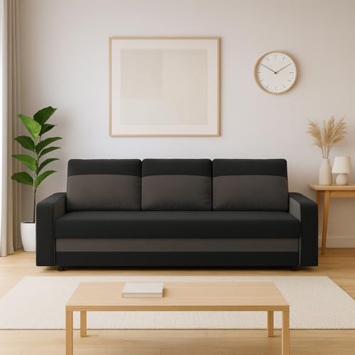 Agritrade AK Orion Sofa Bed – Modern Convertible Couch with Optional Corner Section & Storage – Multiple Colours (Black+Dark Grey, Standard Sofa)
