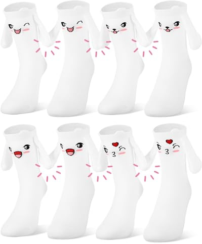 kodinsiivous 4 Paar Magnetische Socken mit Magnetischen Händen Socken Damen | Lustige Socken 36-40,Baumwolle,Hand in Hand Magnet Socken,Weich,Atmungsaktiv,Geschenke für Frauen,Sport und Alltag