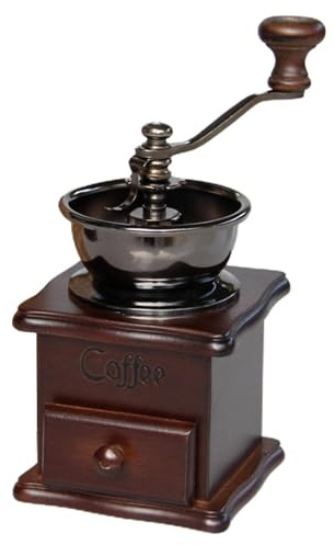 Macinino per caffè antico, macinino manuale a manovella, rompi cereali rustico, di modulo per tostatura Oldworld vintage, struttura di macinazione artigianale con rotazione delle sbavature in