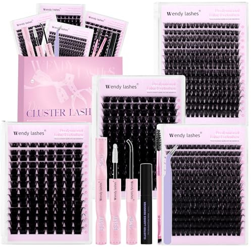 WENDY LASHES 8-Piece Lash Clusters Kit 80D 100D 200D 250D, D Curl 10-18mm | Clusters Lashes Soft Individual Eyelashes Lash Extension Kit with Bond&Seal,Glue Remover,Tweezers,Brush Makeup Gift Set
