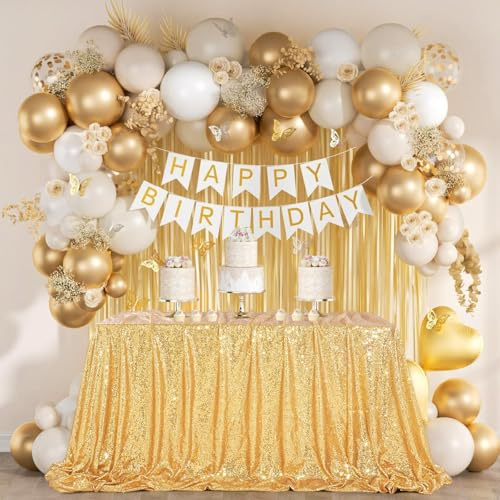 Goldene Pailletten Tischdecke 125x200 cm Glitzer Tischdecke für Gold Hochzeitssaison Geburtstag Osterfest Festtafel Elegante Outdoor Tischdeko