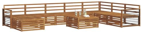 vidaXL Sofagarnituren 9 pcs Natur Massivholz Akazie, Akazienholz Outdoor-Sofa-Set, modernes Gartenmöbel, Bequeme Liege, modulare Design, Poolbereich geeignet
