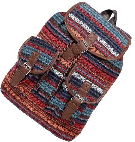 Adorainbow Paquet à Dos Femme Ethnique à Cordon Large Capacité en Toile Polyester Vintage Style Rétro pour Voyage et École Paquet Seau Pratique et Chic