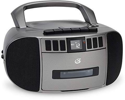 GPX BCA209S Portable Am/FM Boombox with CD and Cassette Player, Silver/Gray