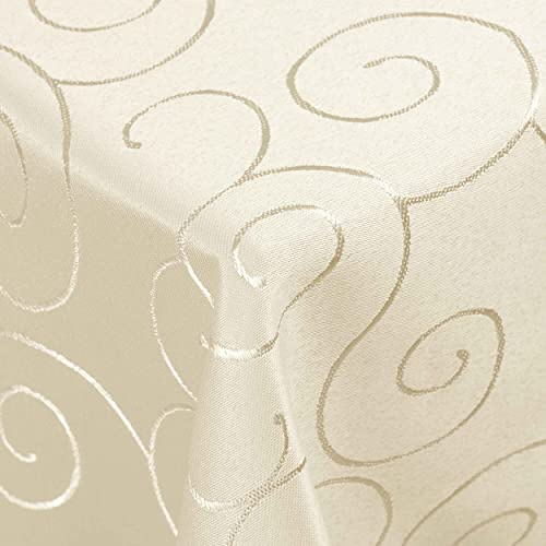 DecoHomeTextil Kringel Tischdecke Eckig 135 x 180 cm Champagner | schwere Qualtität, glänzend, Ornamente, Damast Tafeldecke