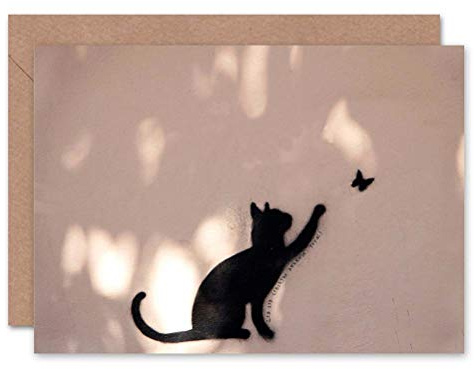 Wee Blue Coo Cat Butterfly Silhouette Graffiti Birthday Sealed Greeting Card Plus Envelope Blank inside