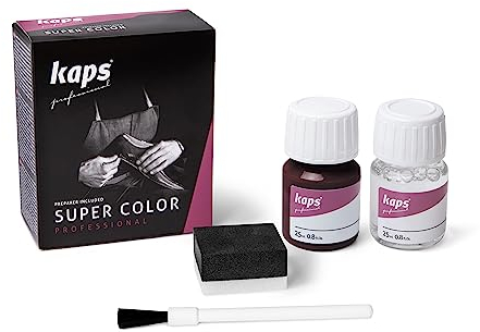 Dye With Primer For Natural And Synthetic Leather Shoes, Kaps Super Color And Preparer, 150 - Mahogany, 25ml - 0.85 fl. Oz.