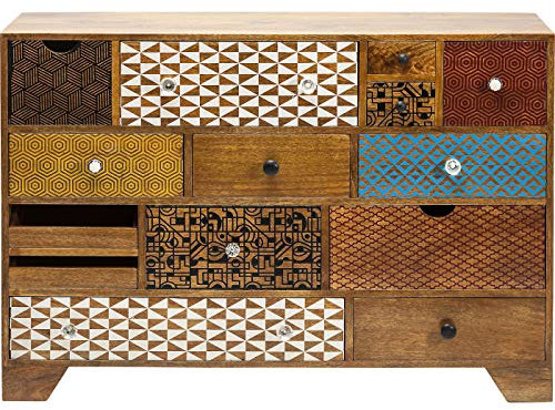Kare Design Kommode Soleil 14 Schübe, modernes TV Sideboard mit bunten Retro Lackierungen, Braun, 80x115x36cm (H/B/T)