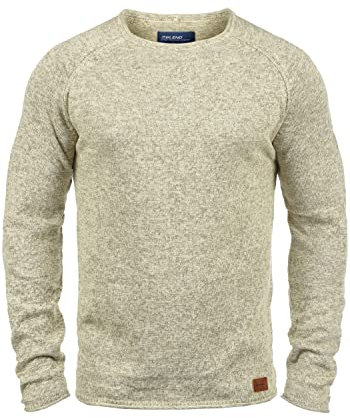 Blend BHDan Herren Strickpullover Feinstrick Pullover mit Rundhalsausschnitt Baumwollmischung Label-Patch Regular fit, Größe:M, Farbe:Bone White (70016)