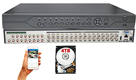 Evertech 32 Channel 32CH H.265 Hybrid DVR Recorder 4-in1 for HD TVI AHD CVI and Analog 1080P Home Business Security Surveillance Camera Systems + 4TB Hard Drive Memory for 24/7 Recording Remote Access