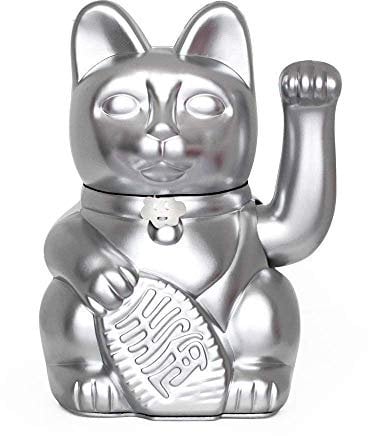 Chinesische Glückskatze. Winkende Katze. Maneki Neko viel Glück. SILBER, M (10x6x15cm)